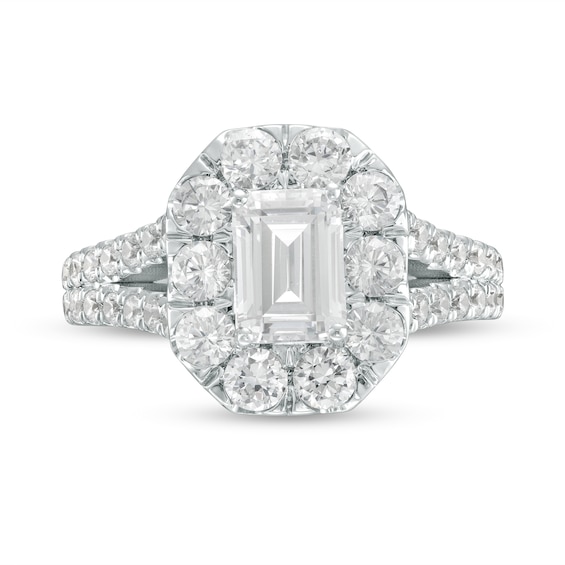 2-1/2 CT. T.w. Certified Emerald-Cut Lab-Grown Diamond Frame Split Shank Engagement Ring in 14K White Gold (F/Vs2)