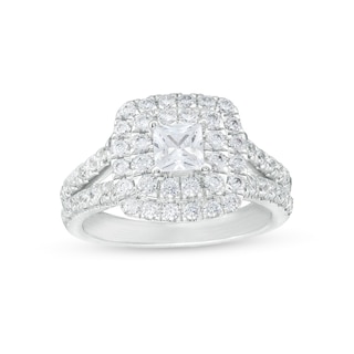 2 CT. T.W. Certified Princess-Cut Lab-Grown Diamond Double Frame Engagement Ring in 14K White Gold (F/VS2)