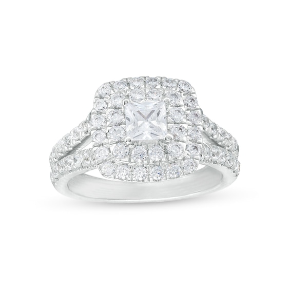 2 CT. T.w. Certified Princess-Cut Lab-Grown Diamond Double Frame Engagement Ring in 14K White Gold (F/Vs2)