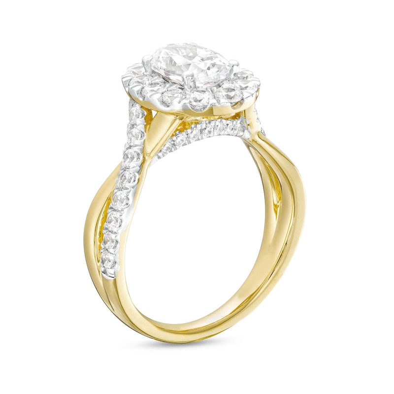 Main Image 3 of 2 CT. T.W. Certified Oval Lab-Grown Diamond Frame Twist Shank Engagement Ring in 14K Gold (F/VS2)