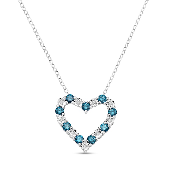 3/4 CT. T.w. Blue and White Diamond Alternating Open Heart Pendant in Sterling Silver - 16"