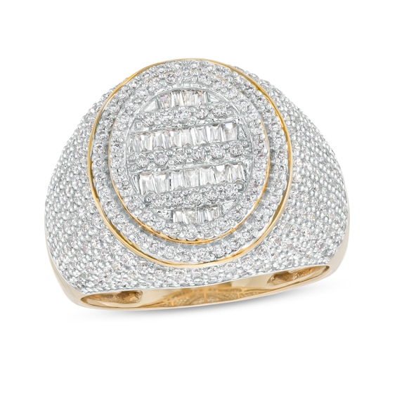2 CT. T.w. Diamond Baguette and Round Double Frame Multi-Row Ring in 10K Gold