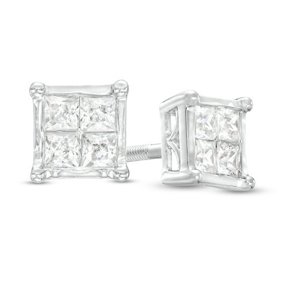 1 CT. T.w. Diamond Square Stud Earrings in 10K White Gold