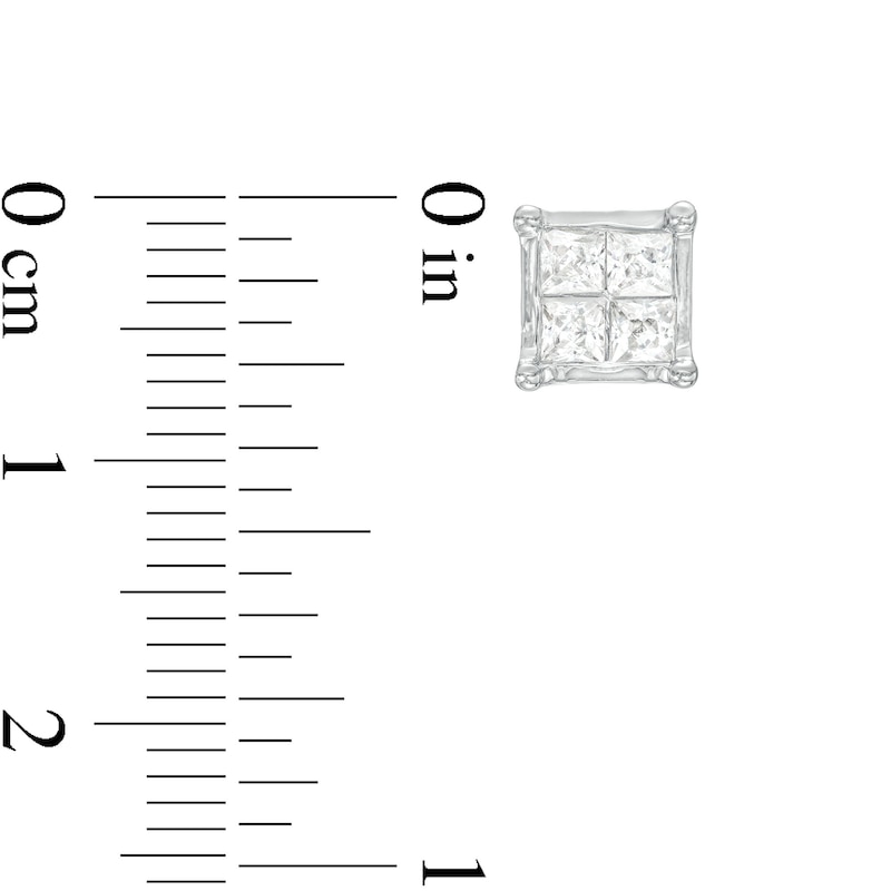 Main Image 3 of 1 CT. T.W. Diamond Square Stud Earrings in 10K White Gold
