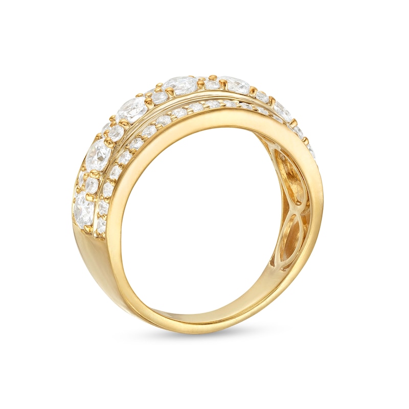 Main Image 3 of 1-1/2 CT. T.W. Diamond Alternating Multi-Row Band in 10K Gold