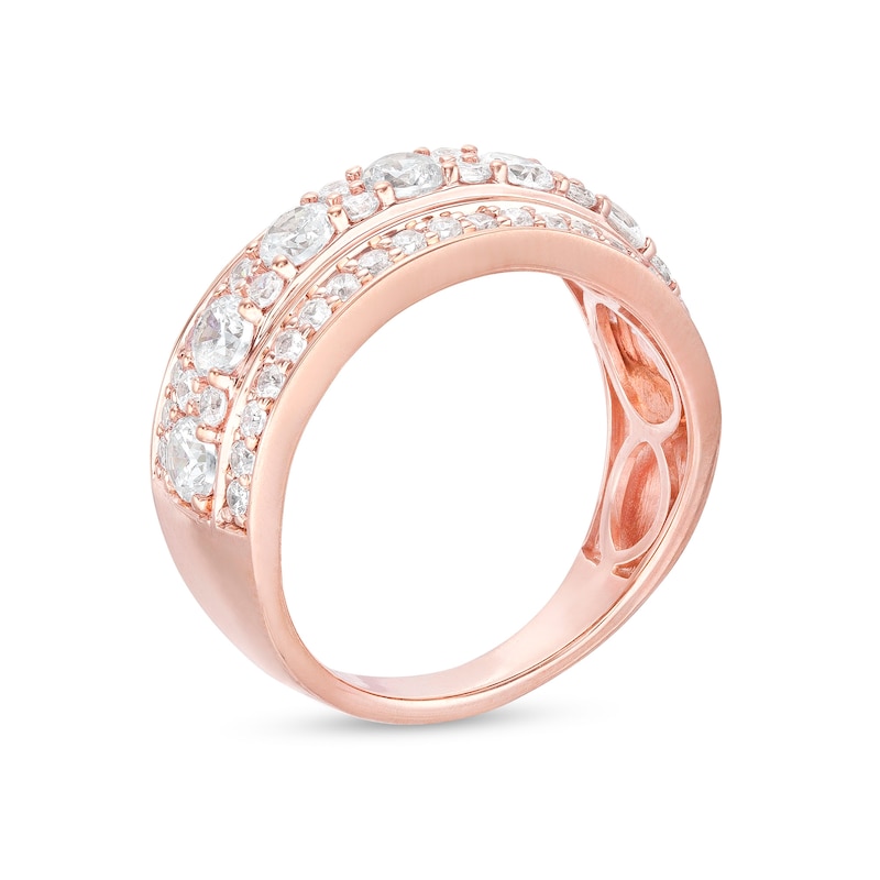 Main Image 3 of 1-1/2 CT. T.W. Diamond Alternating Multi-Row Band in 10K Rose Gold