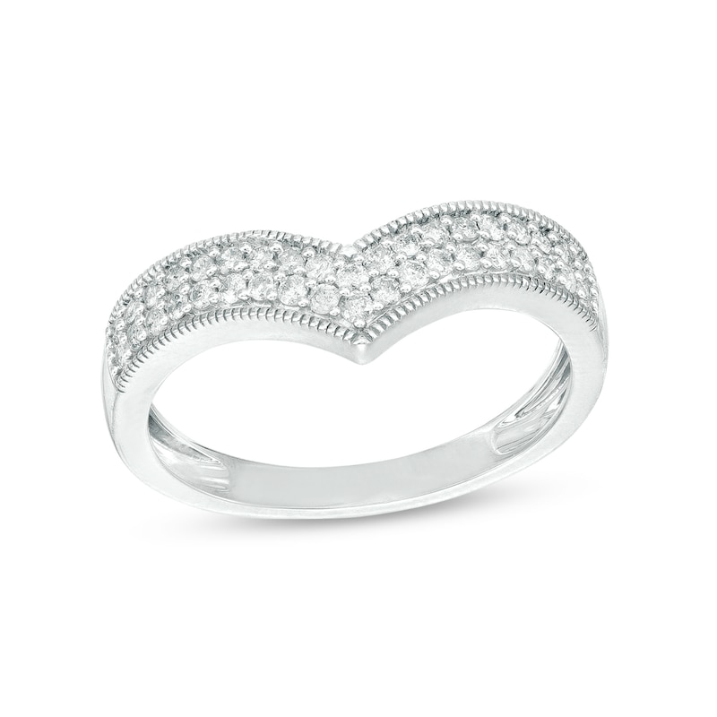 Main Image 1 of 1/3 CT. T.W. Diamond Multi-Row Chevron Band in 10K White Gold