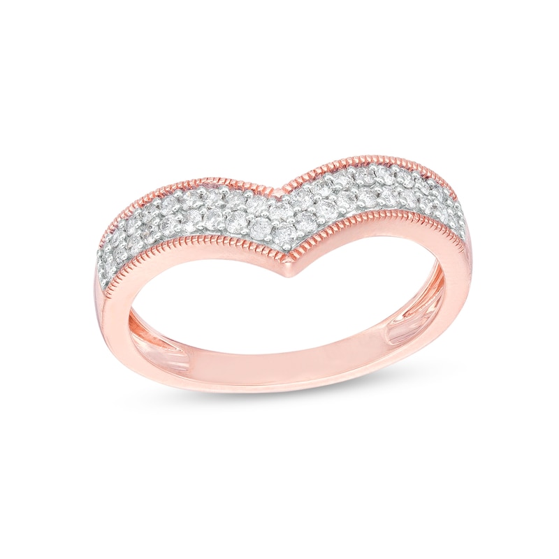 Main Image 1 of 1/3 CT. T.W. Diamond Multi-Row Chevron Band in 10K Rose Gold