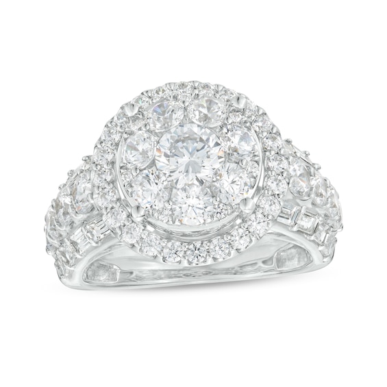 3 CT. T.w. Certified Lab-Grown Diamond Double Frame Triple Row Engagement Ring in 14K White Gold (F/Vs2)