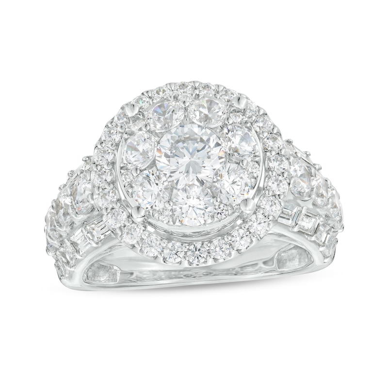 Main Image 1 of 3 CT. T.W. Certified Lab-Grown Diamond Double Frame Triple Row Engagement Ring in 14K White Gold (F/VS2)