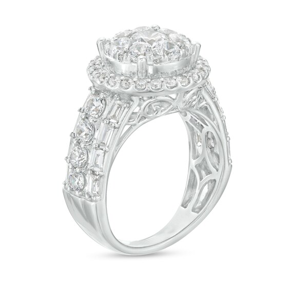 3 CT. T.w. Certified Lab-Grown Diamond Double Frame Triple Row Engagement Ring in 14K White Gold (F/Vs2)
