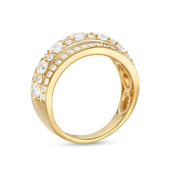 1-1/2 CT. T.w. Diamond Alternating Multi-Row Band in 10K Gold