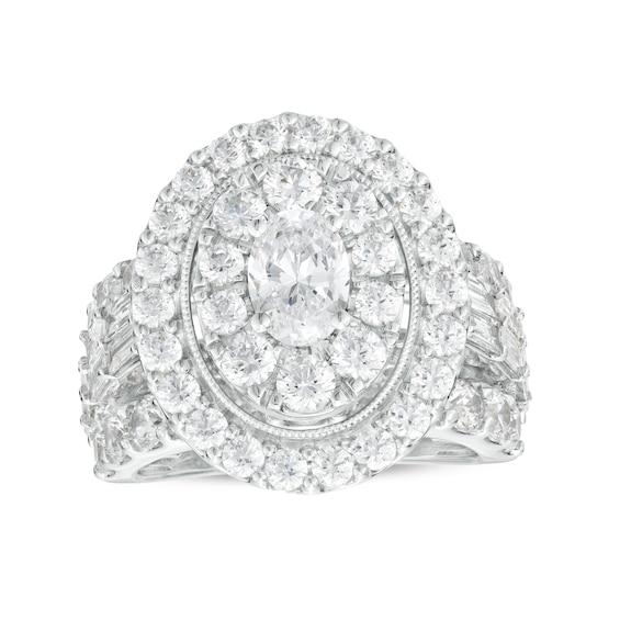 5 CT. T.w. Certified Oval Lab-Grown Diamond Double Frame Multi-Row Engagement Ring in 14K White Gold (F/Vs2)