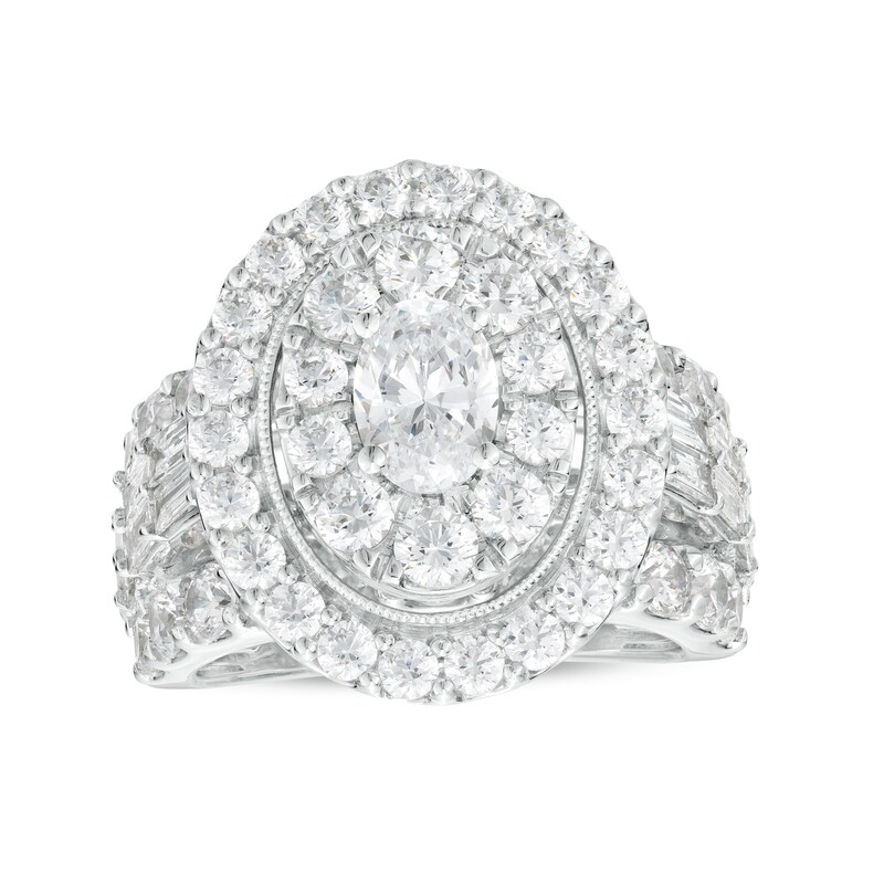 Main Image 1 of 5 CT. T.W. Certified Oval Lab-Created Diamond Double Frame Multi-Row Engagement Ring in 14K White Gold (F/VS2)