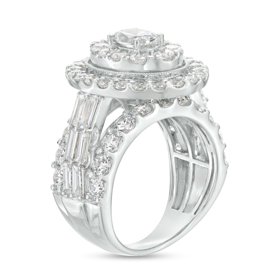 5 CT. T.w. Certified Oval Lab-Grown Diamond Double Frame Multi-Row Engagement Ring in 14K White Gold (F/Vs2)