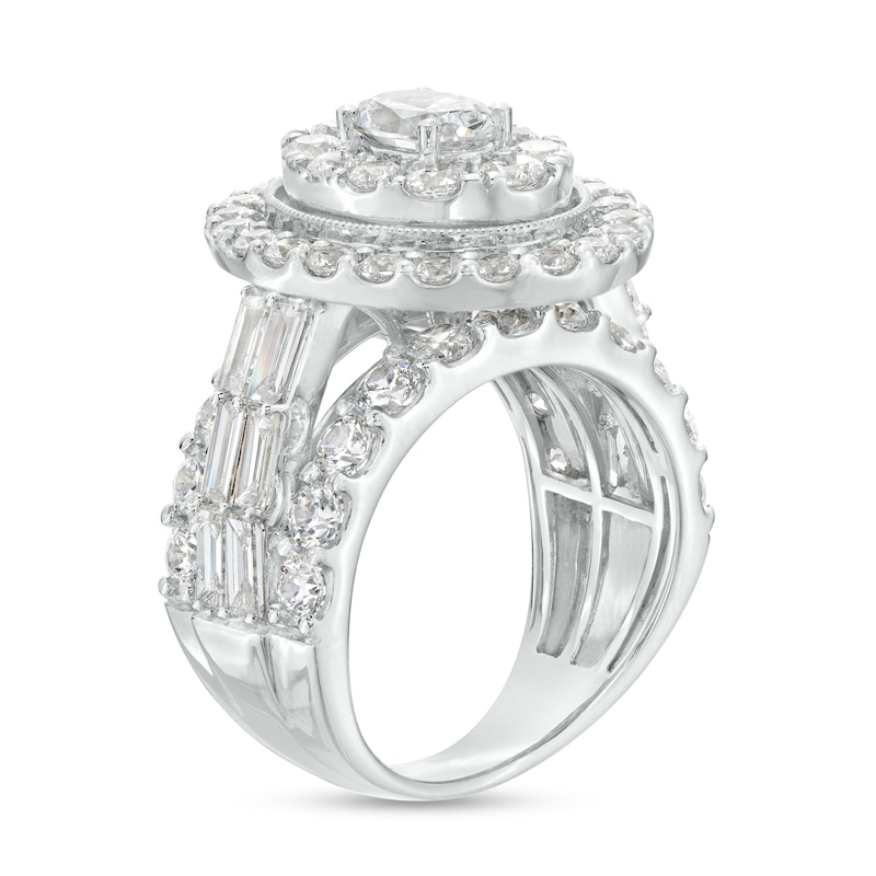 Main Image 3 of 5 CT. T.W. Certified Oval Lab-Created Diamond Double Frame Multi-Row Engagement Ring in 14K White Gold (F/VS2)