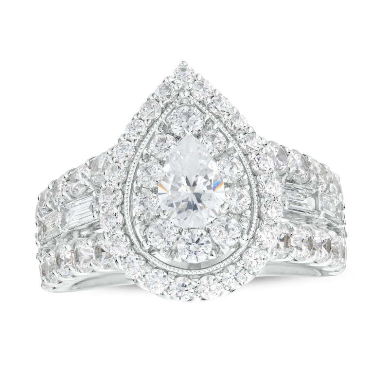 Main Image 1 of 3 CT. T.W. Certified Pear-Shaped Lab-Grown Diamond Double Frame Engagement Ring in 14K White Gold (F/VS2)