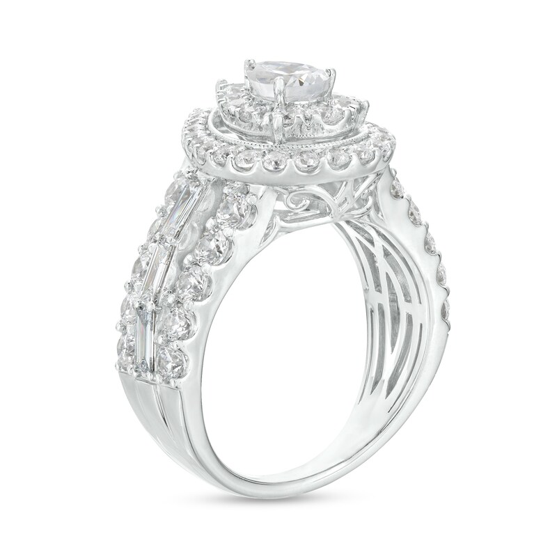 Main Image 3 of 3 CT. T.W. Certified Pear-Shaped Lab-Grown Diamond Double Frame Engagement Ring in 14K White Gold (F/VS2)