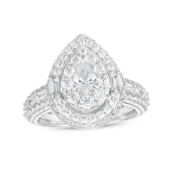 2 CT. T.w. Certified Pear-Shaped Lab-Grown Diamond Double Frame Engagement Ring in 14K White Gold (F/Vs2)
