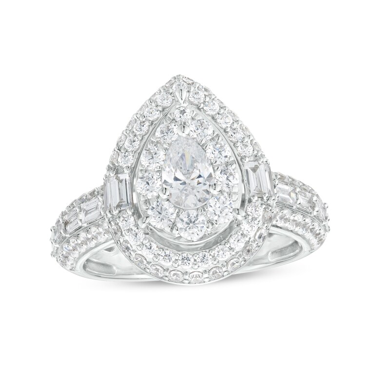 Main Image 1 of 2 CT. T.W. Certified Pear-Shaped Lab-Grown Diamond Double Frame Engagement Ring in 14K White Gold (F/VS2)