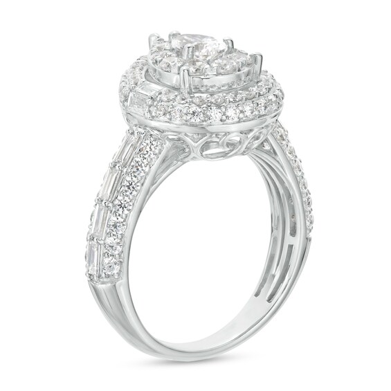 2 CT. T.w. Certified Pear-Shaped Lab-Grown Diamond Double Frame Engagement Ring in 14K White Gold (F/Vs2)