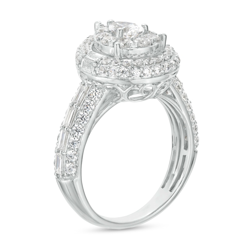 Main Image 3 of 2 CT. T.W. Certified Pear-Shaped Lab-Grown Diamond Double Frame Engagement Ring in 14K White Gold (F/VS2)