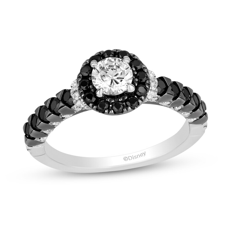 Enchanted Disney Villains Maleficent 1-1/5 CT. T.W. Black and White Diamond Frame Engagement Ring in 14K White Gold