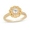 Thumbnail Image 1 of Enchanted Disney Merida 3/4 CT. T.W. Diamond Double Twist Frame Floral Engagement Ring in 14K Gold