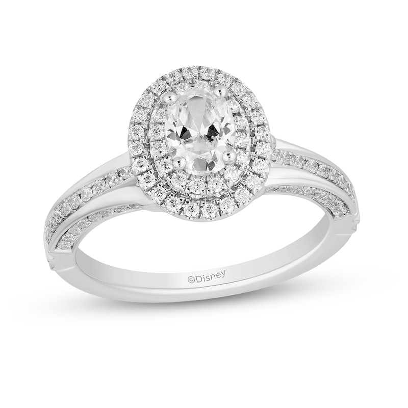 Main Image 1 of Enchanted Disney Cinderella 1 CT. T.W. Oval Diamond Double Frame Engagement Ring in 14K White Gold
