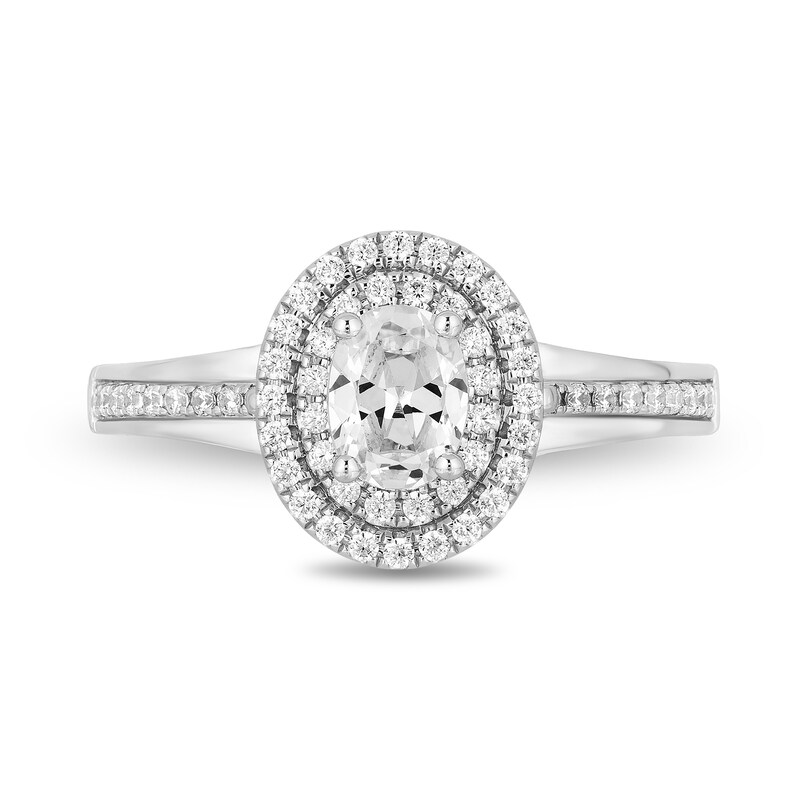 Main Image 4 of Enchanted Disney Cinderella 1 CT. T.W. Oval Diamond Double Frame Engagement Ring in 14K White Gold