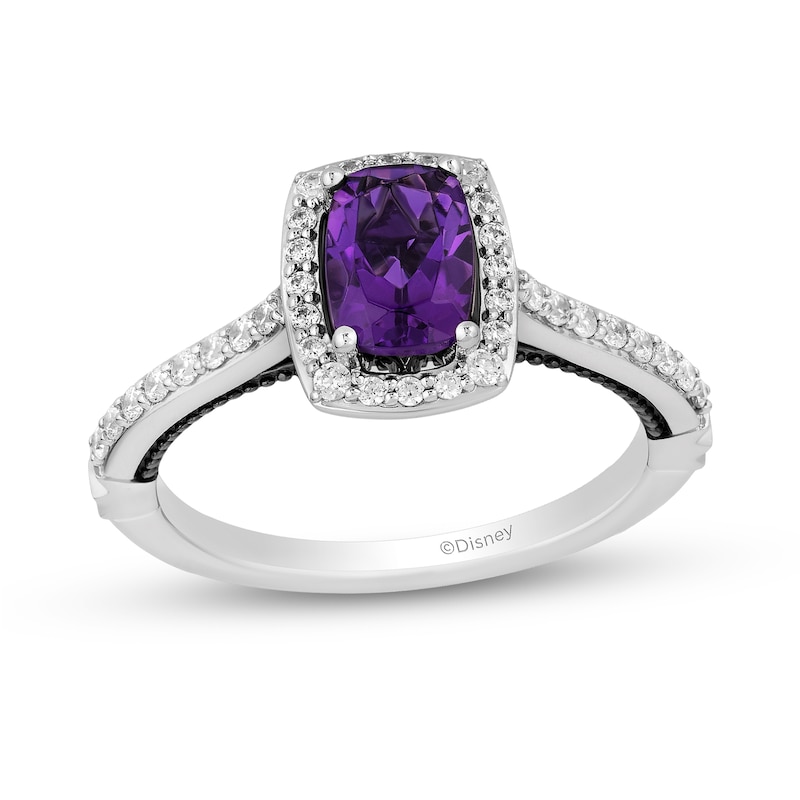 Main Image 1 of Enchanted Disney Villains Ursula Cushion-Cut Amethyst and 1/3 CT. T.W. Diamond Frame Engagement Ring in 14K White Gold