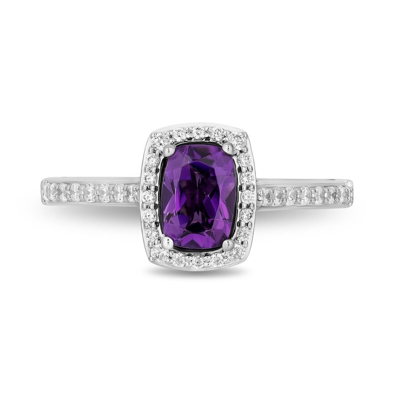 Main Image 4 of Enchanted Disney Villains Ursula Cushion-Cut Amethyst and 1/3 CT. T.W. Diamond Frame Engagement Ring in 14K White Gold