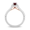 Enchanted Disney Snow White Cushion-Cut Garnet and 1/3 CT. T.W. Diamond Frame Engagement Ring in 14K Two-Tone Gold