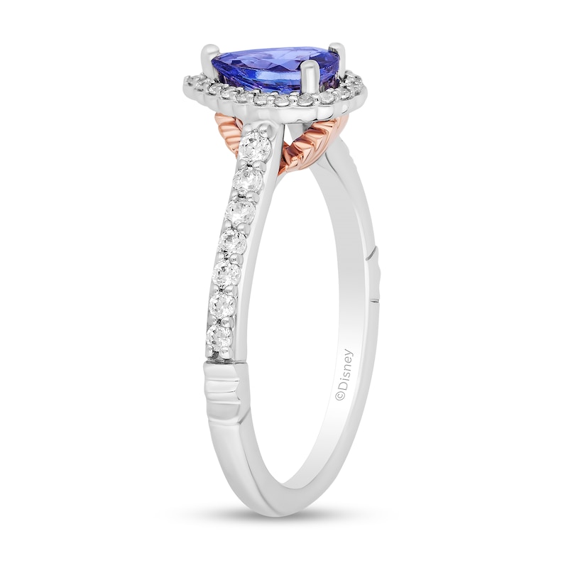 Main Image 2 of Enchanted Disney Ariel Pear-Shaped Tanzanite and 1/3 CT. T.W. Diamond Frame Engagement Ring in 14K Two-Tone Gold