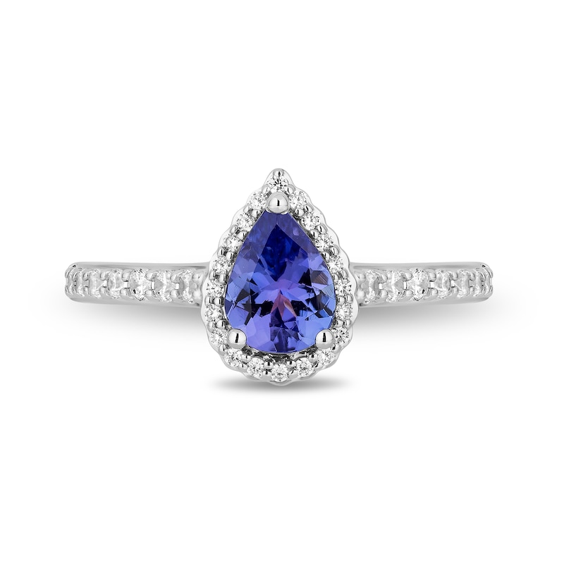 Main Image 4 of Enchanted Disney Ariel Pear-Shaped Tanzanite and 1/3 CT. T.W. Diamond Frame Engagement Ring in 14K Two-Tone Gold