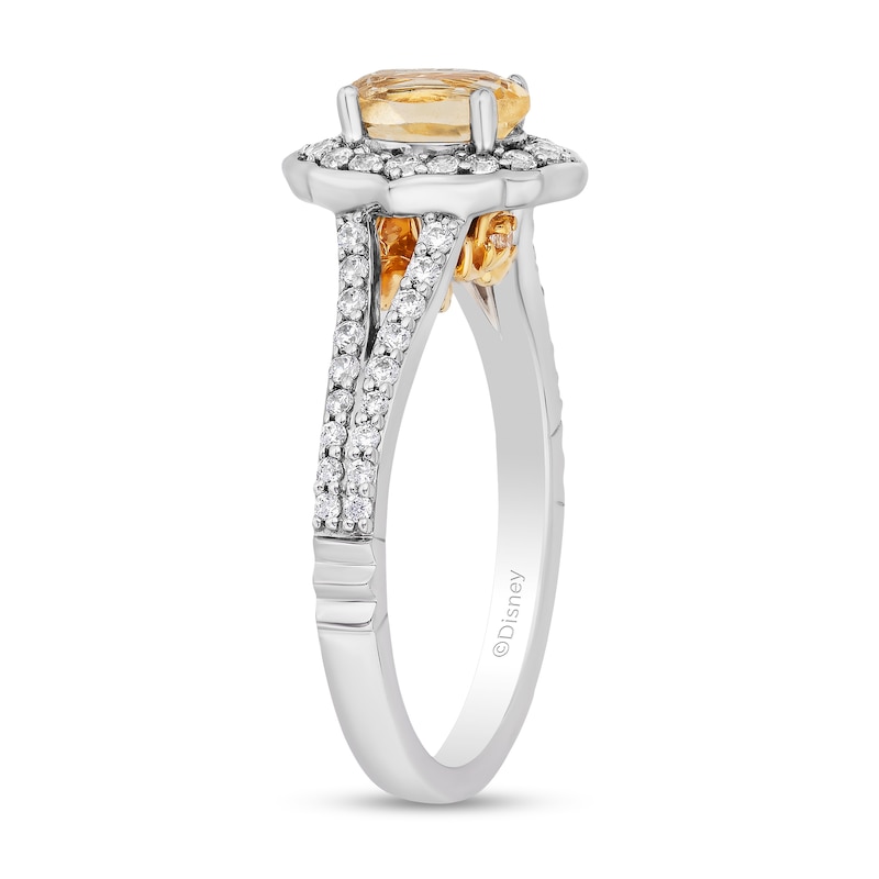 Main Image 2 of Enchanted Disney Belle Oval Citrine and 1/2 CT. T.W. Diamond Frame Split Shank Engagement Ring in 14K Two-Tone Gold