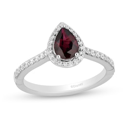 Enchanted Disney Mulan Pear-Shaped Rhodolite Garnet and 1/3 CT. T.W. Diamond Frame Engagement Ring in 14K Two-Tone Gold