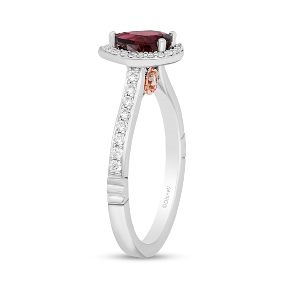 Enchanted Disney Mulan Pear-Shaped Rhodolite Garnet and 1/3 CT. T.w. Diamond Frame Engagement Ring in 14K Two-Tone Gold