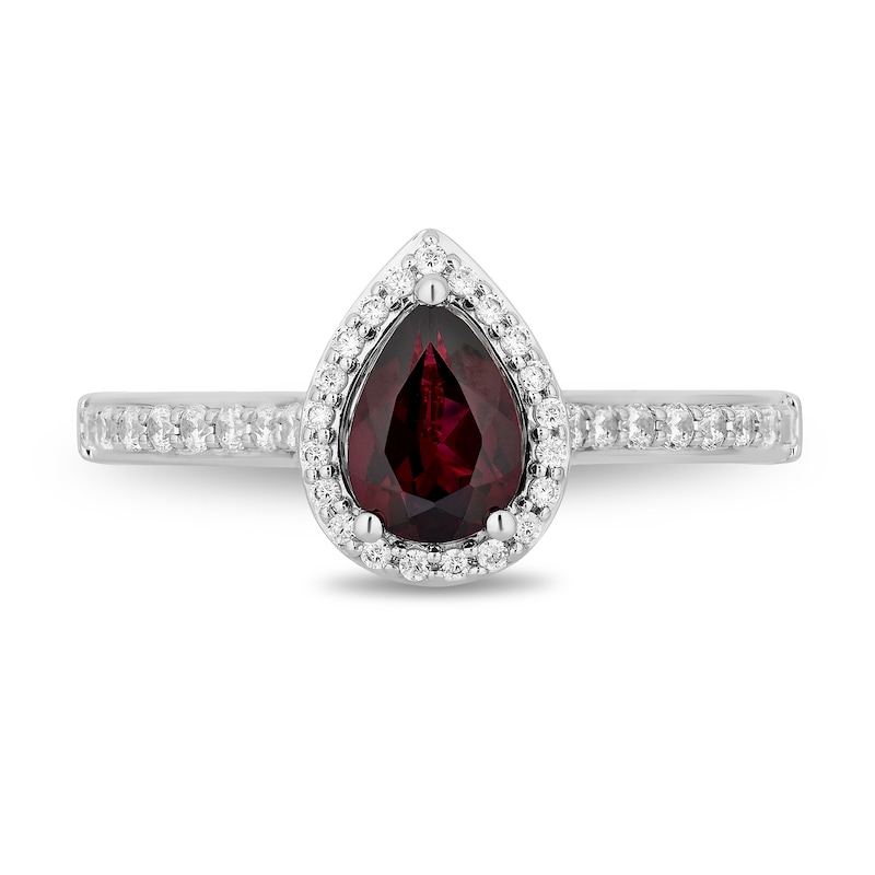 Main Image 4 of Enchanted Disney Mulan Pear-Shaped Rhodolite Garnet and 1/3 CT. T.W. Diamond Frame Engagement Ring in 14K Two-Tone Gold