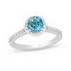 Thumbnail Image 1 of Enchanted Disney Jasmine 6.0mm Swiss Blue Topaz and 1/3 CT. T.W. Diamond Frame Engagement Ring in 14K White Gold