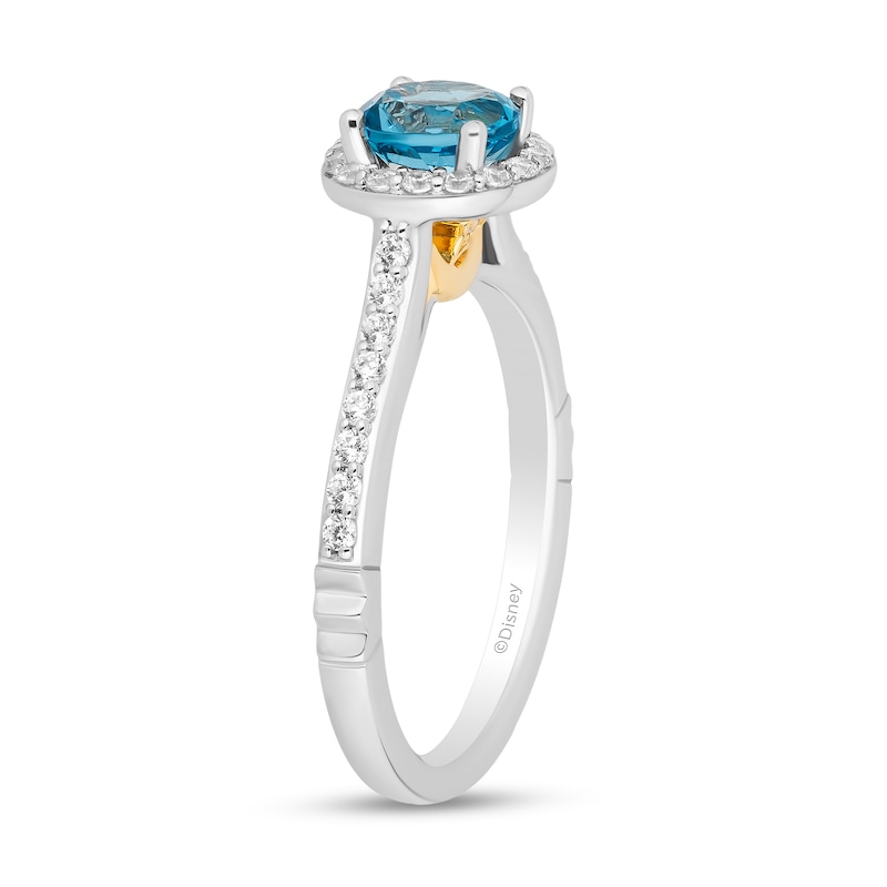 Main Image 2 of Enchanted Disney Jasmine 6.0mm Swiss Blue Topaz and 1/3 CT. T.W. Diamond Frame Engagement Ring in 14K White Gold