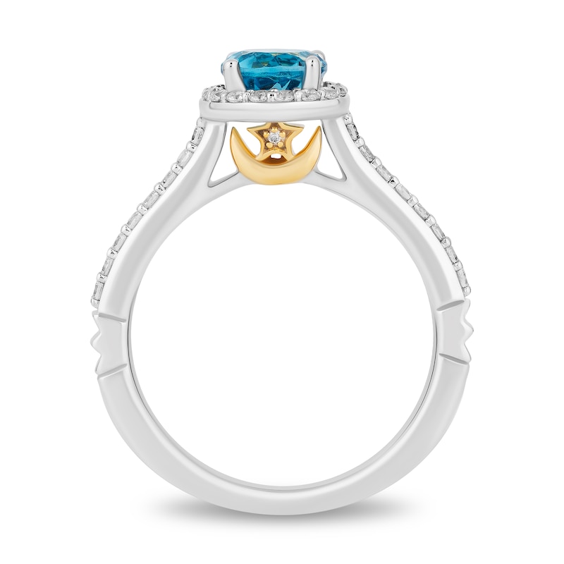 Main Image 3 of Enchanted Disney Jasmine 6.0mm Swiss Blue Topaz and 1/3 CT. T.W. Diamond Frame Engagement Ring in 14K White Gold