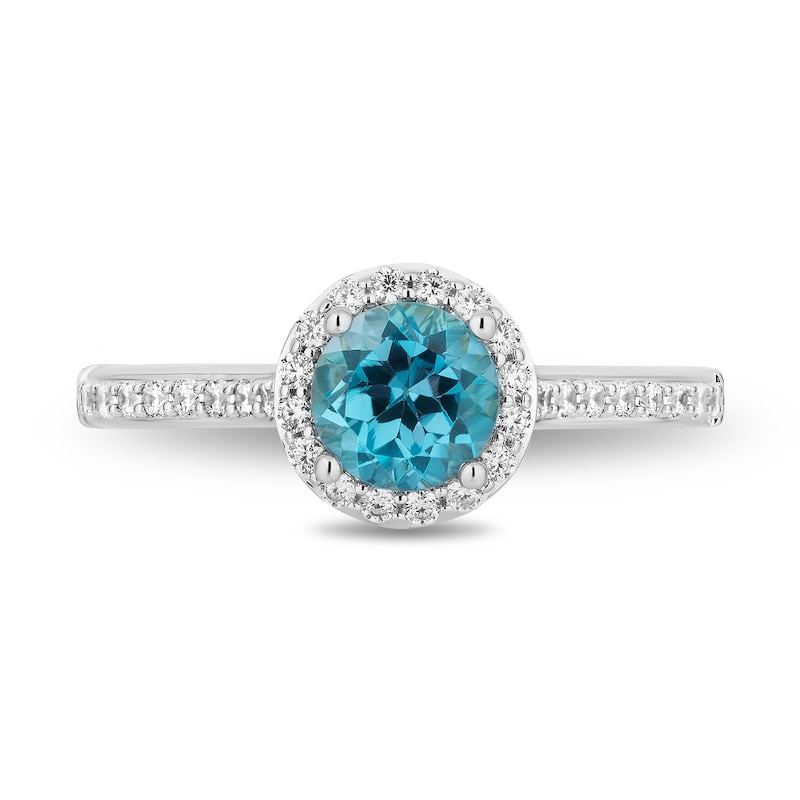 Main Image 4 of Enchanted Disney Jasmine 6.0mm Swiss Blue Topaz and 1/3 CT. T.W. Diamond Frame Engagement Ring in 14K White Gold