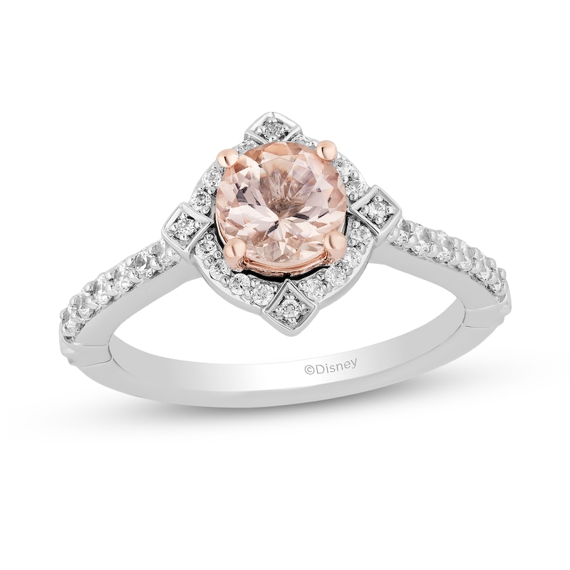 Main Image 1 of Enchanted Disney Aurora 6.0mm Morganite and 1/3 CT. T.W. Diamond Frame Engagement Ring in 14K Two-Tone Gold