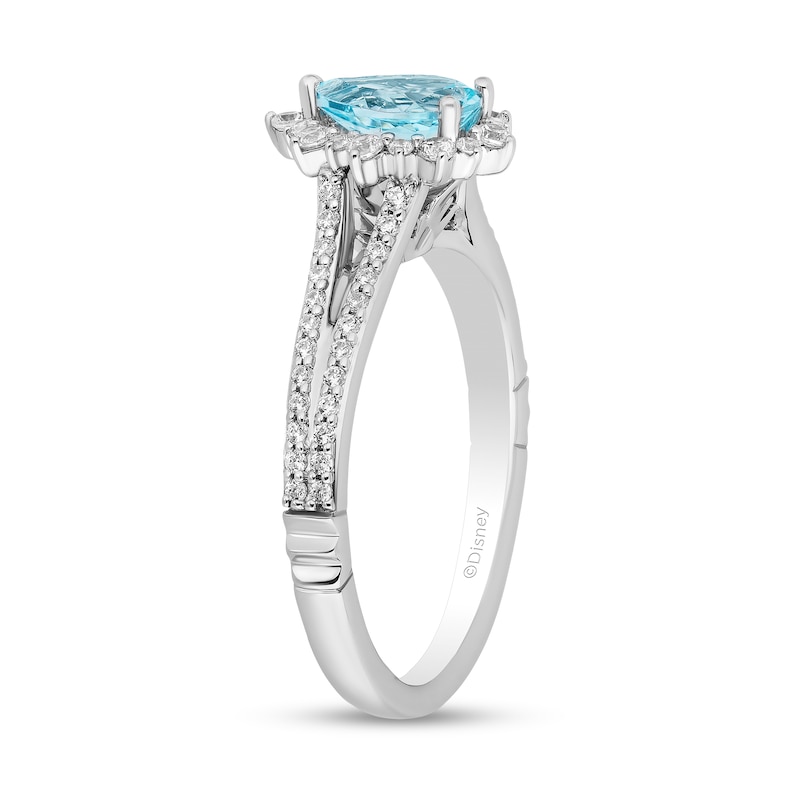 Main Image 2 of Enchanted Disney Elsa Pear-Shaped Sky Blue Topaz and 3/8 CT. T.W. Diamond Frame Engagement Ring in 14K White Gold