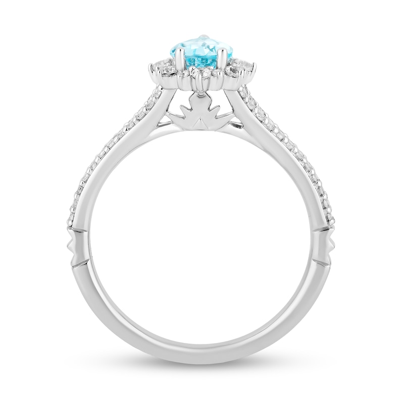 Main Image 3 of Enchanted Disney Elsa Pear-Shaped Sky Blue Topaz and 3/8 CT. T.W. Diamond Frame Engagement Ring in 14K White Gold