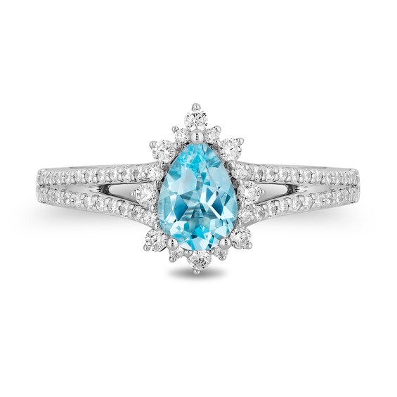 Enchanted Disney Elsa Pear-Shaped Sky Blue Topaz and 3/8 CT. T.w. Diamond Frame Engagement Ring in 14K White Gold