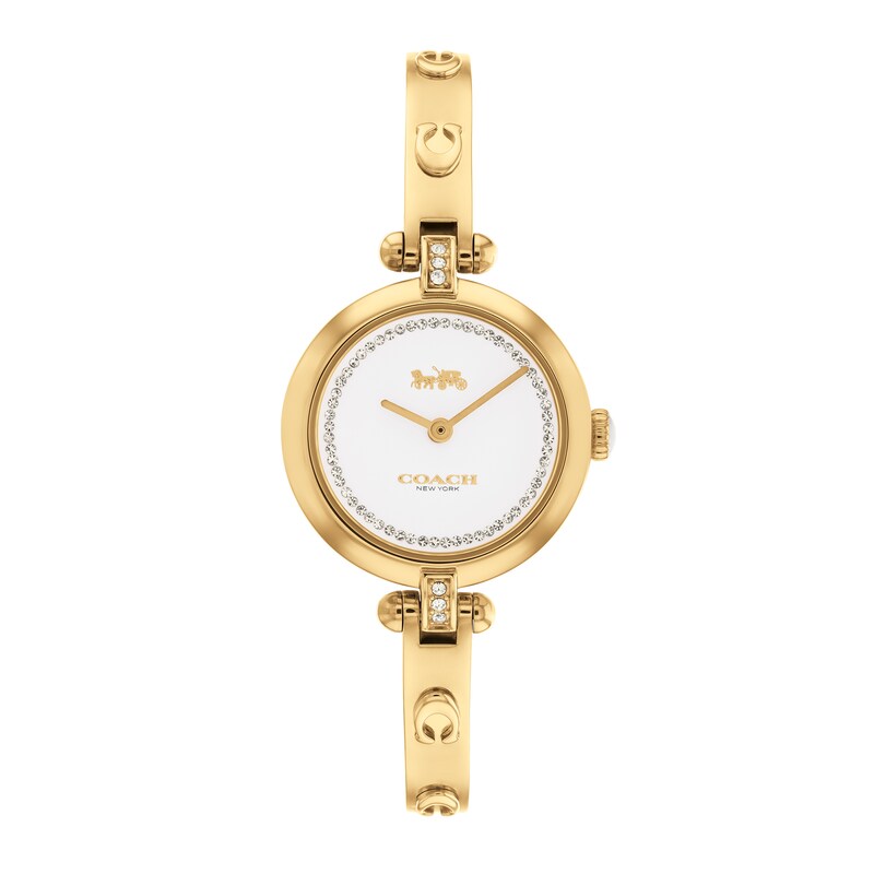 Main Image 1 of Ladies' Coach Cary Crystal Accent Gold-Tone Bangle Watch with White Dial (Model: 14504082)
