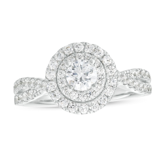 1 CT. T.w. Certified Lab-Grown Diamond Double Frame Twist Shank Engagement Ring in 10K White Gold (F/Si2)