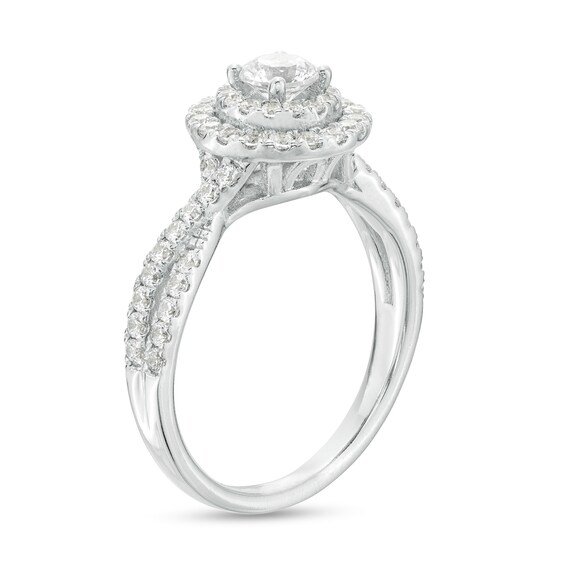 1 CT. T.w. Certified Lab-Grown Diamond Double Frame Twist Shank Engagement Ring in 10K White Gold (F/Si2)